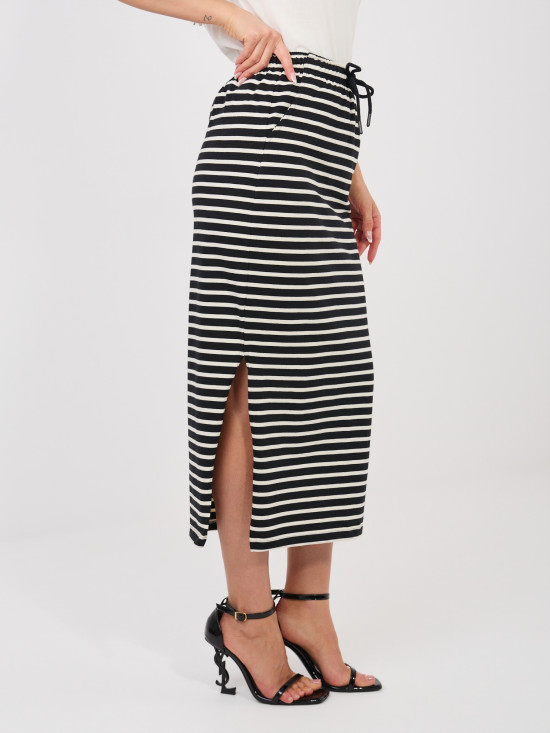 Schwarzer Midi-Rock mit Streifen und Taschen