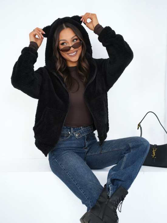 Schwarzes Kapuzen-Sweatshirt mit Reißverschluss