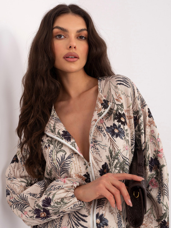 Schwarze Bomberjacke mit Blumenmuster und Puffärmeln