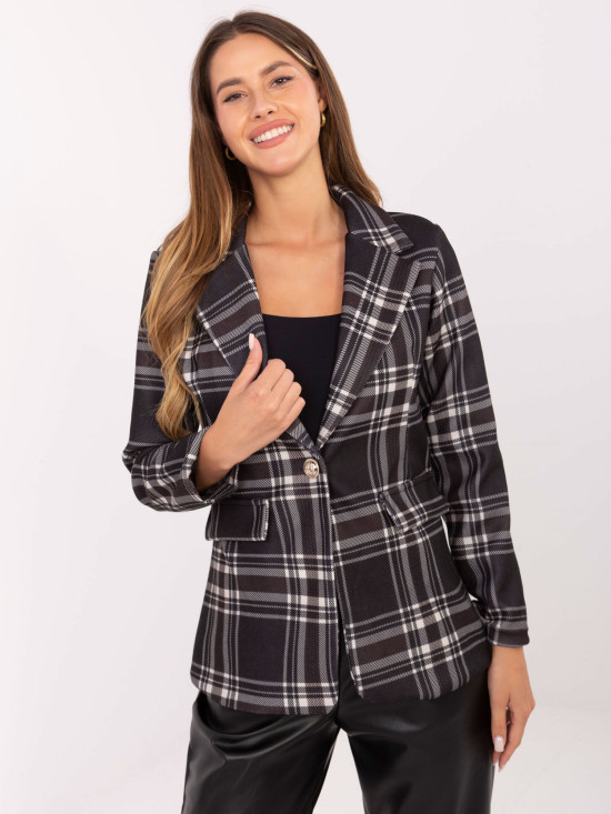 Schwarzer karierter Blazer mit Futter