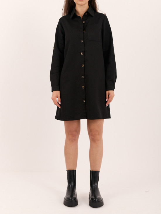 Schwarzes Hemdblusenkleid mit langen Ärmeln, Mini