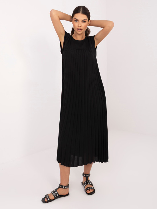 Schwarzes Midi-Cocktailkleid mit Taschen