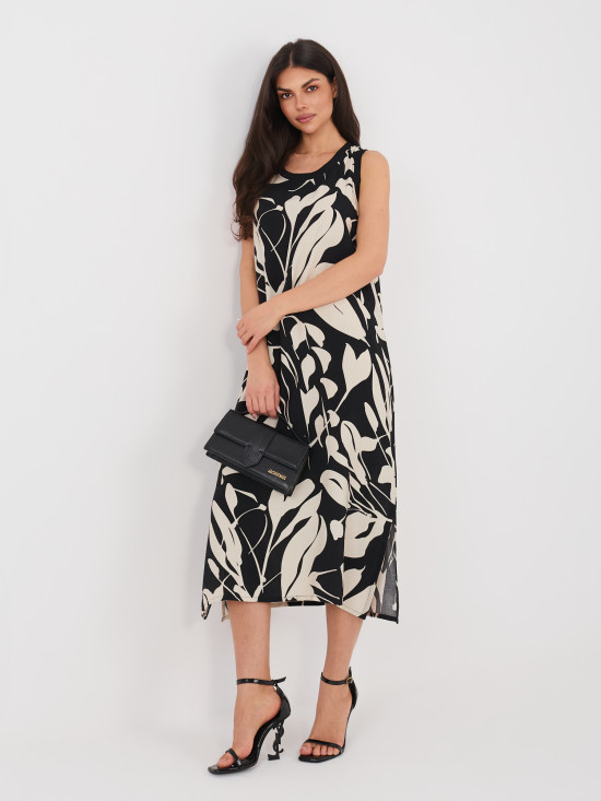 Schwarzes Midi-Sommerkleid mit Print