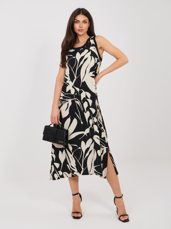 Schwarzes Midi-Sommerkleid mit Print