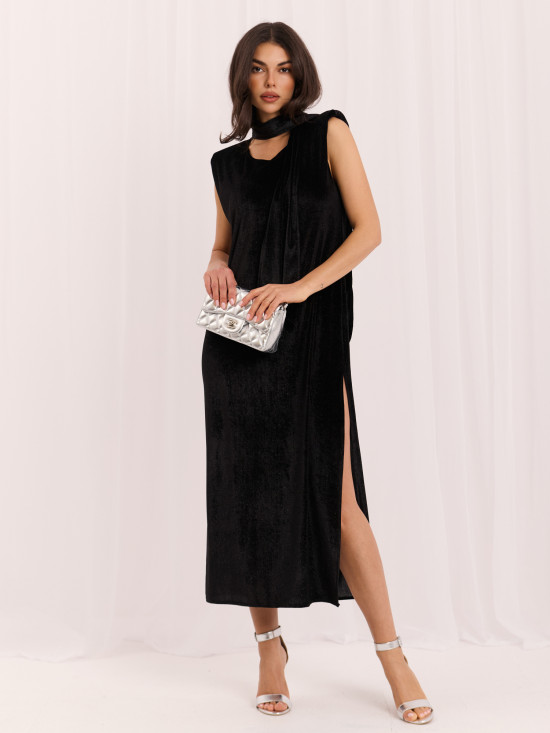 Elegantes schwarzes Midi-Kleid mit Gürtel
