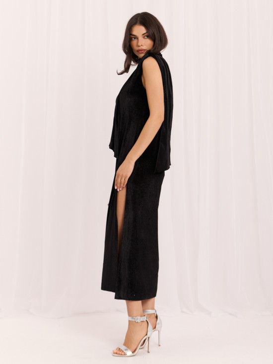 Elegantes schwarzes Midi-Kleid mit Gürtel