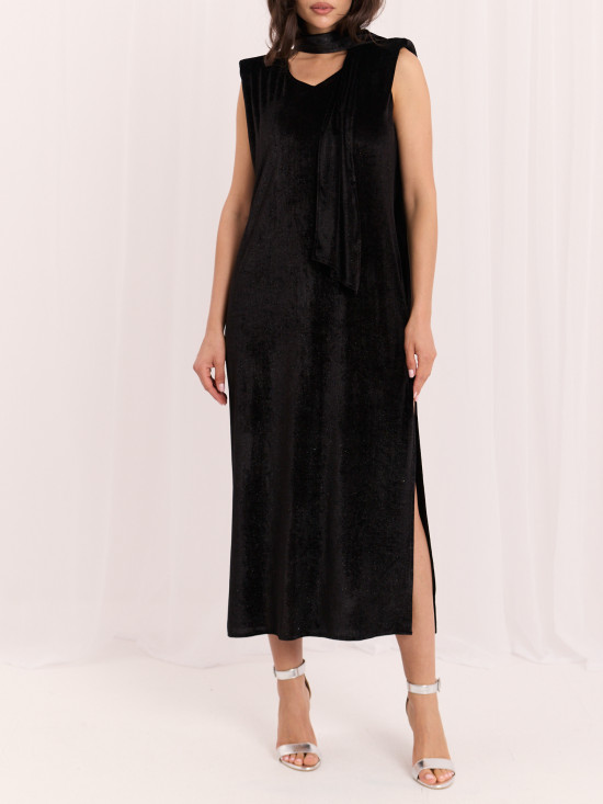 Elegantes schwarzes Midi-Kleid mit Gürtel