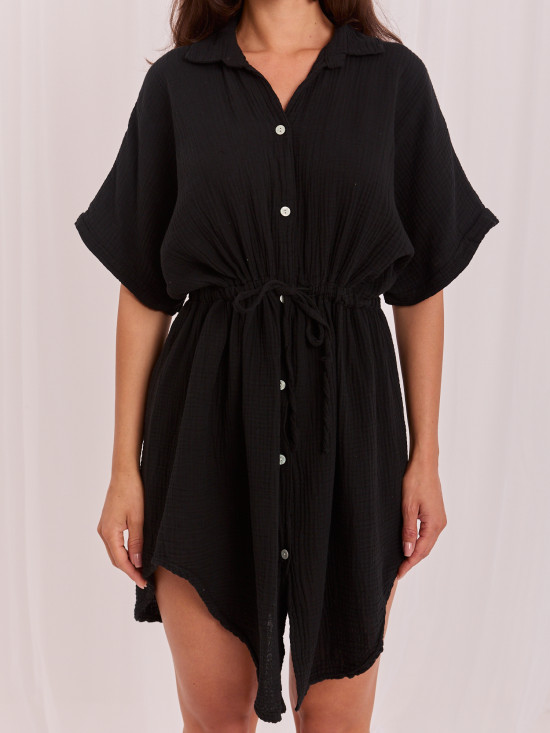 Schwarzes Oversize-Sommerkleid mit Kragen