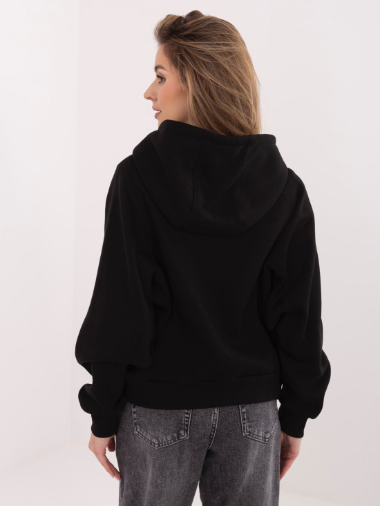 Kurze schwarze Kapuzen-Sweatjacke mit Reißverschluss