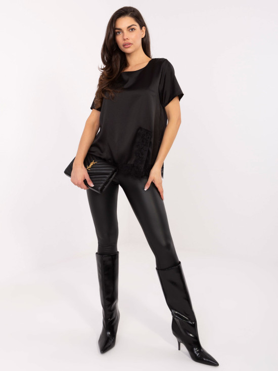 Elegante schwarze Bluse mit Spitze