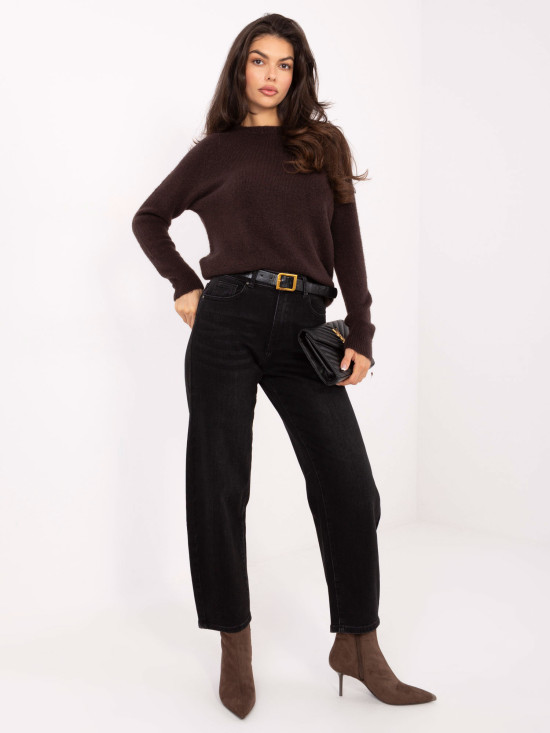 Schwarze Balloon Fit Jeans mit hohem Bund und Gürtel