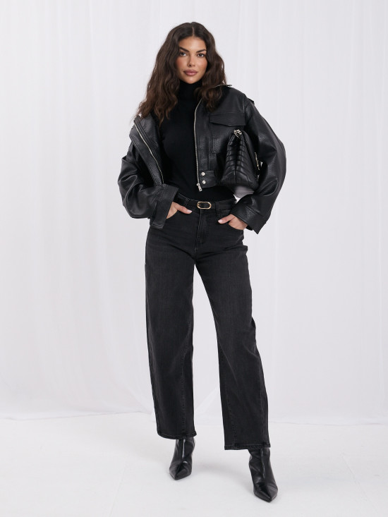 Schwarze Mom Jeans mit hohem Bund