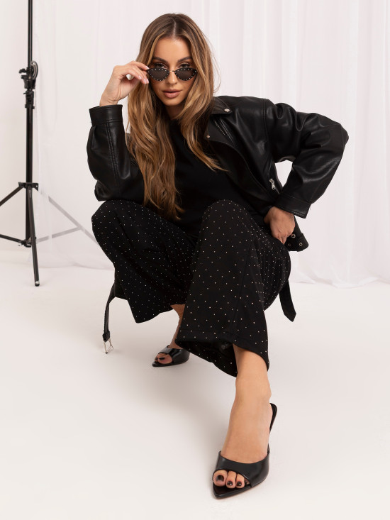 Schwarze Wide-Leg-Sweatpants mit Applikation