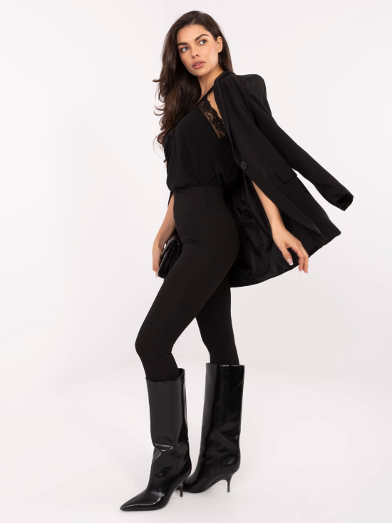 Schwarze, gerippte Leggings mit hohem Bund