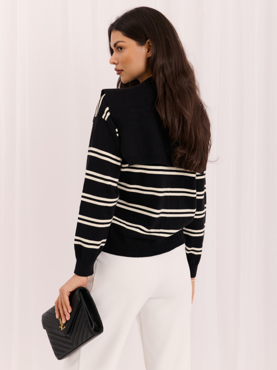 Schwarzer gestreifter Pullover mit Rundhalsausschnitt