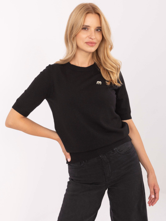 Eleganter schwarzer Pullover mit kurzen Ärmeln
