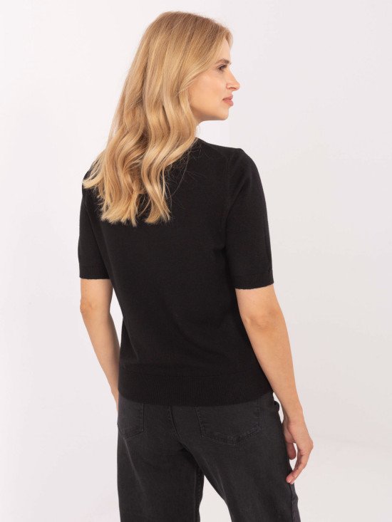 Eleganter schwarzer Pullover mit kurzen Ärmeln