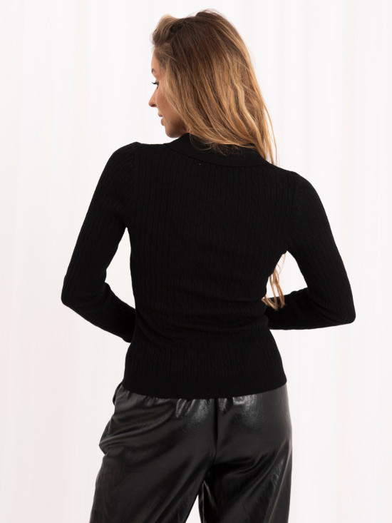 Schwarzer Polo-Pullover mit Kragen und Knöpfen