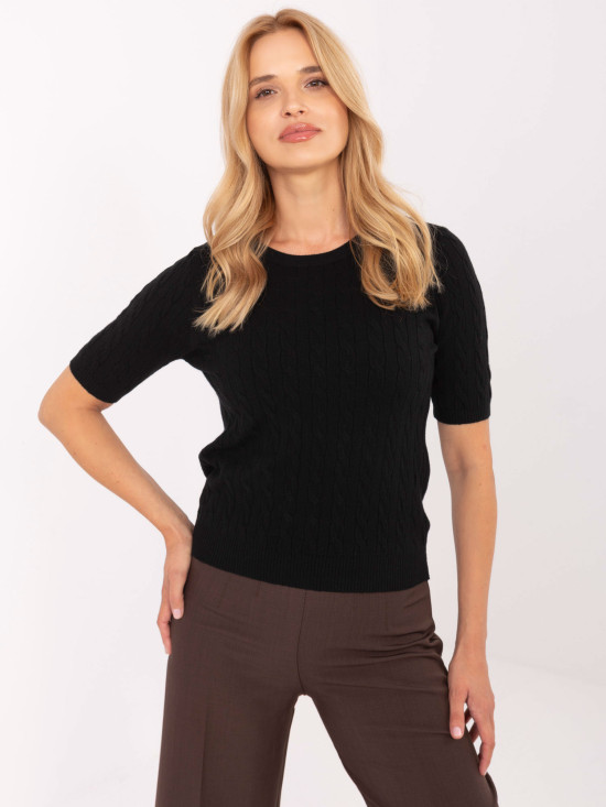 Stylischer schwarzer Pullover mit kurzen Ärmeln