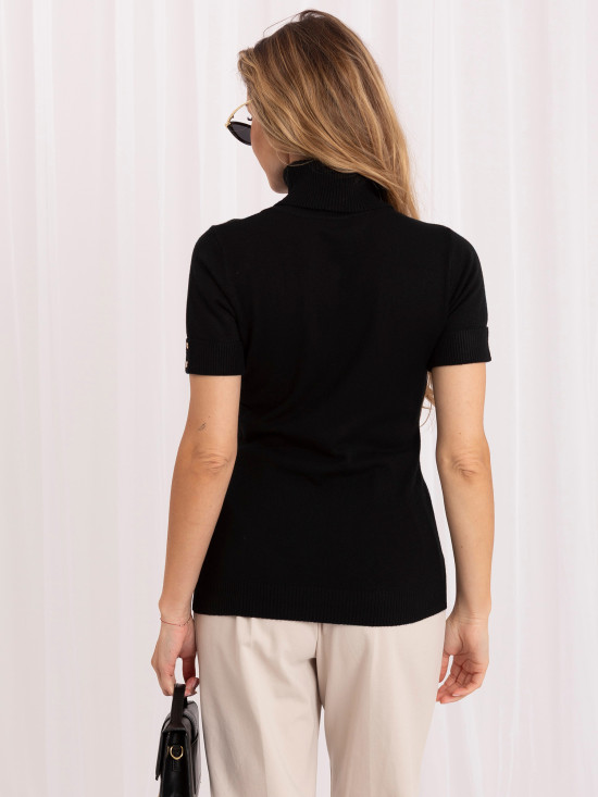 Eleganter schwarzer Pullover mit kurzem Ärmel und Rollkragen