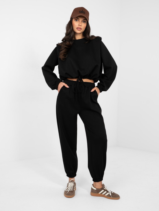 Schwarzes Damen-Set mit Bindung und Schulterpolstern