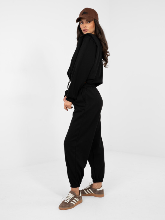 Schwarzes Damen-Set mit Bindung und Schulterpolstern