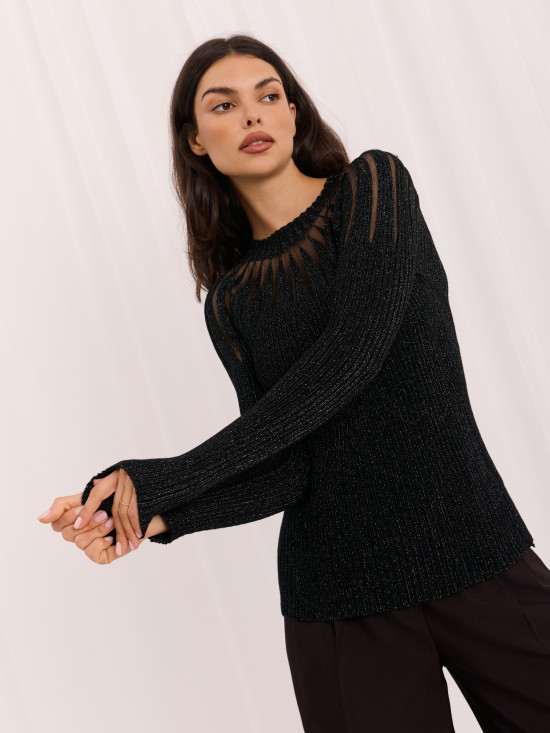 Eleganter schwarzer Pullover mit Rundhalsausschnitt