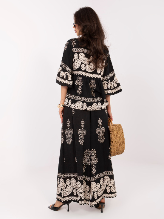 Damen-Set mit Print und Bindung, schwarz