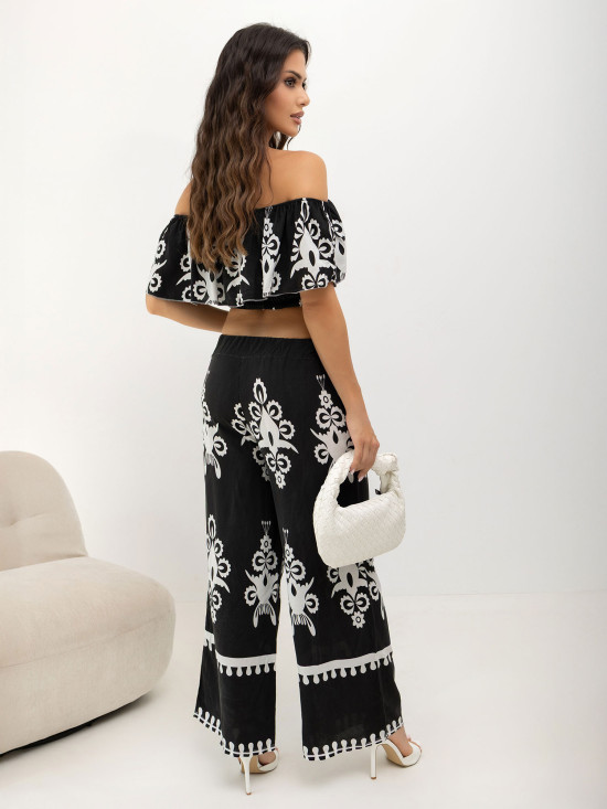 Schwarzes Boho-Set mit Bluse und Hose
