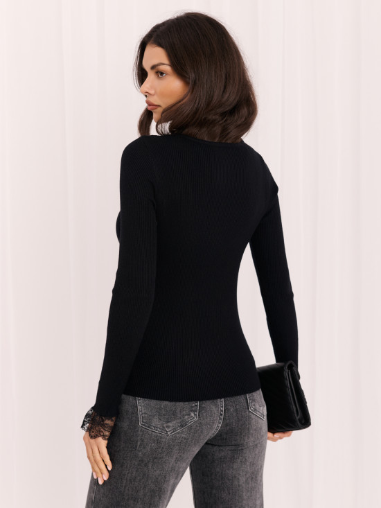 Eleganter schwarzer Pullover mit Spitze
