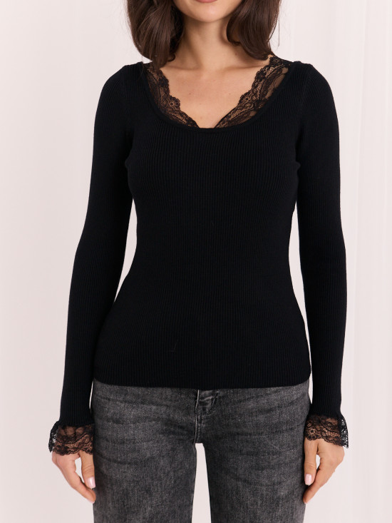 Eleganter schwarzer Pullover mit Spitze