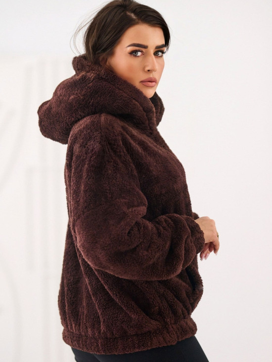 Damen Hoodie in Dunkelbraun mit Kapuze und Tasche