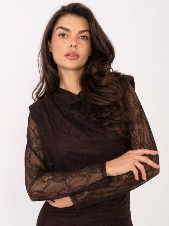 Elegantes Midi-Etuikleid mit Spitze in Braun