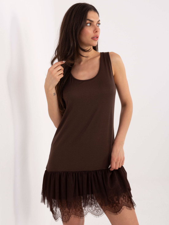 Braunes ausgestelltes Kleid mit Spitze