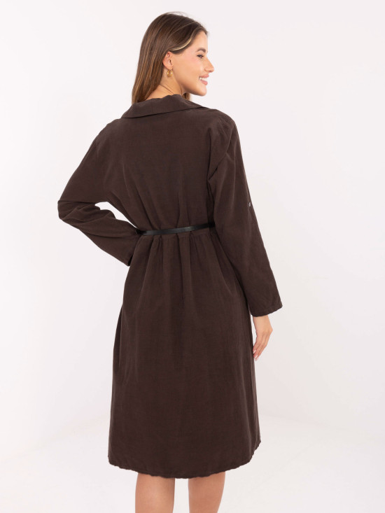 Braunes Hemdblusenkleid in Midi-Länge mit Gürtel