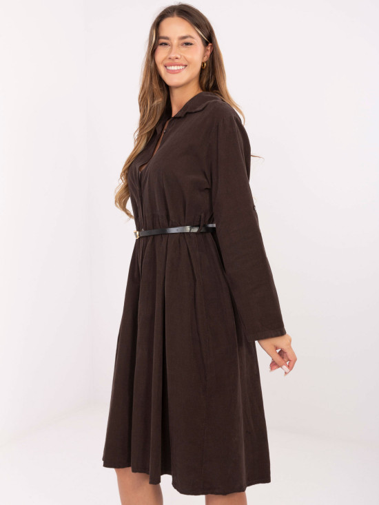 Braunes Hemdblusenkleid in Midi-Länge mit Gürtel