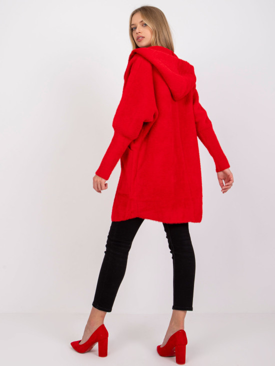 Roter Oversize-Übergangsmantel aus Wolle und Angora mit Kapuze