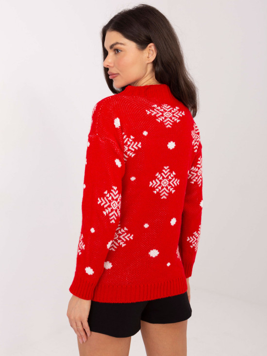 Roter Pullover mit Stehkragen und Print