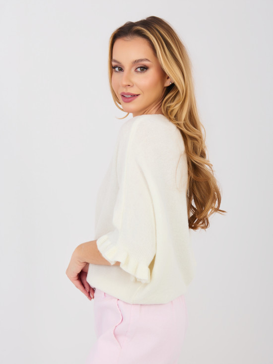 Ecru Pullover mit 3/4-Ärmeln und Volant