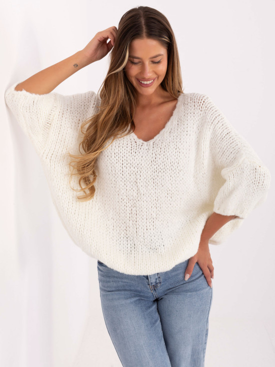 Eleganter ecru Pullover mit 3/4 Ärmeln