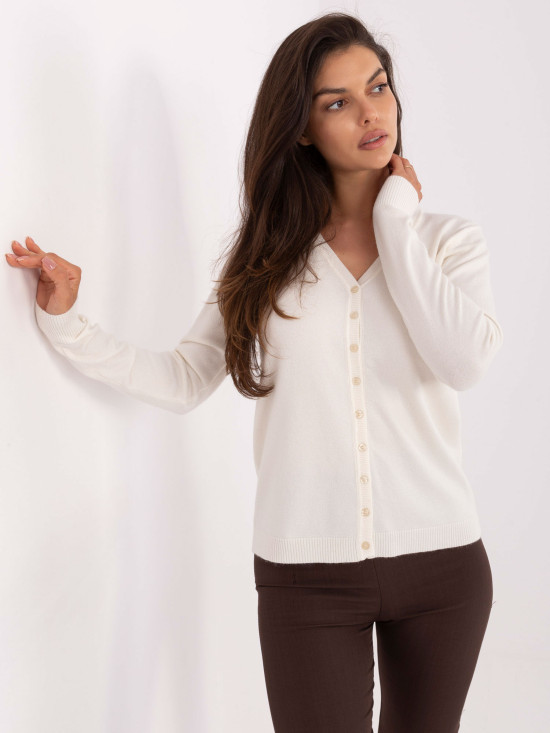 Eleganter ecru Pullover mit V-Ausschnitt
