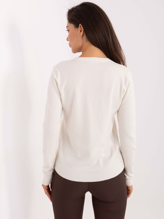 Eleganter ecru Pullover mit V-Ausschnitt