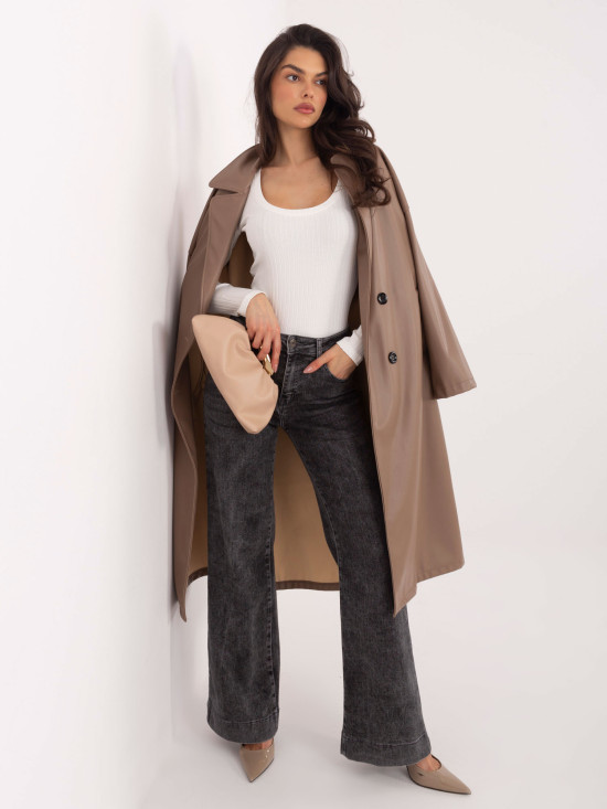 Geripptes Baumwoll-Body mit langen Ärmeln in Ecru