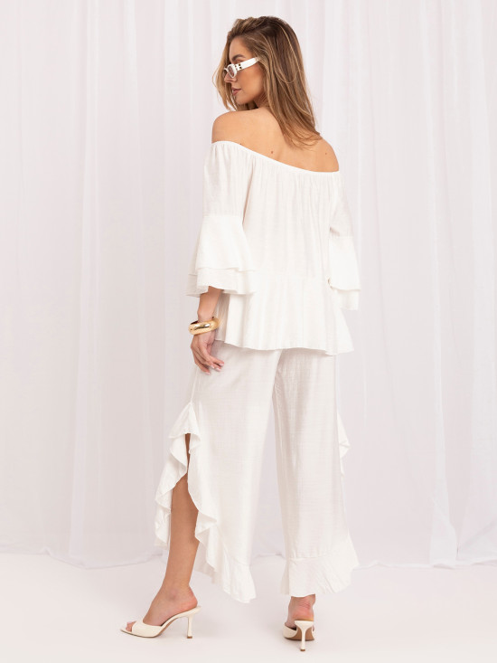 Elegantes Set mit Bluse und Hose in Ecru