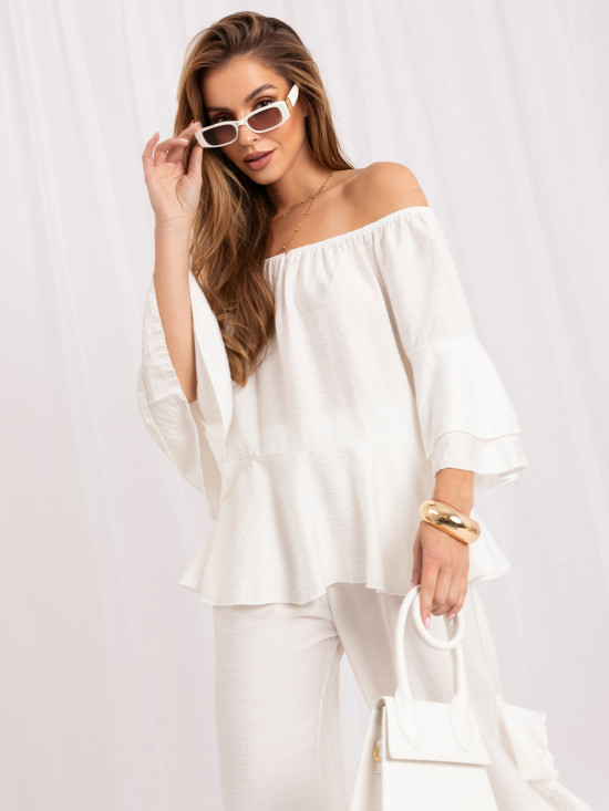 Elegantes Set mit Bluse und Hose in Ecru