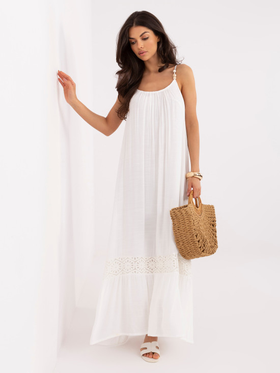 Maxi-Sommerkleid aus Baumwolle in Ecru