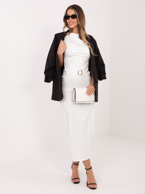 Elegantes Midi-Kleid mit Wasserfallausschnitt, ecru