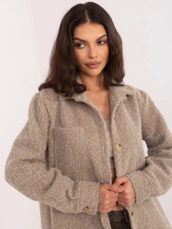 Beige Übergangsjacke mit Kragen und Taschen