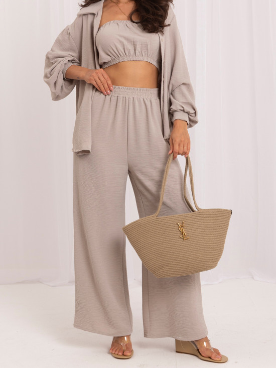 Beiges Set mit Top, Hemd und Hose
