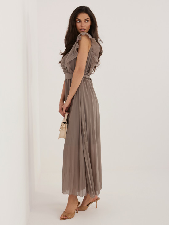 Beiges ausgestelltes Midi-Kleid mit Gürtel